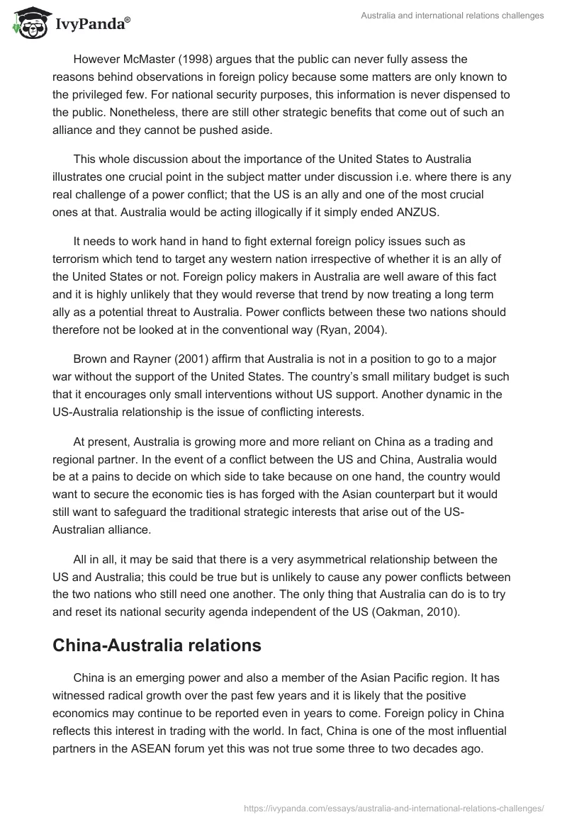 Australia and International Relations Challenges. Page 4