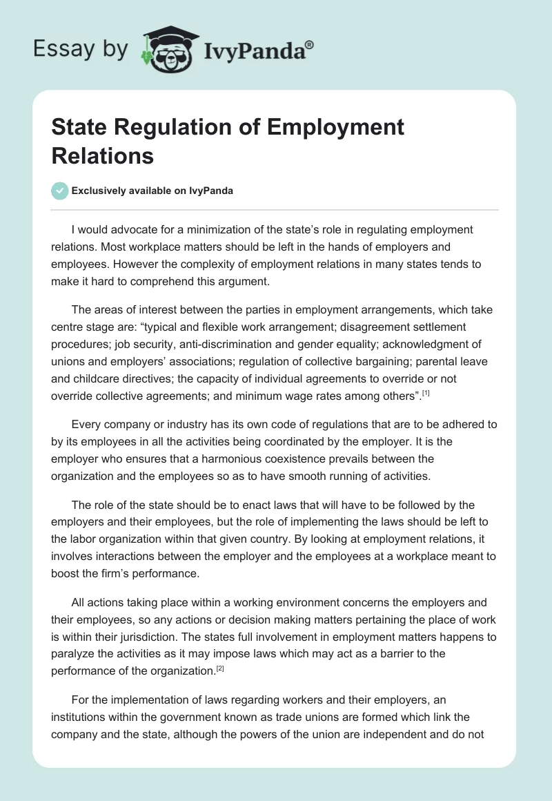 State Regulation of Employment Relations. Page 1