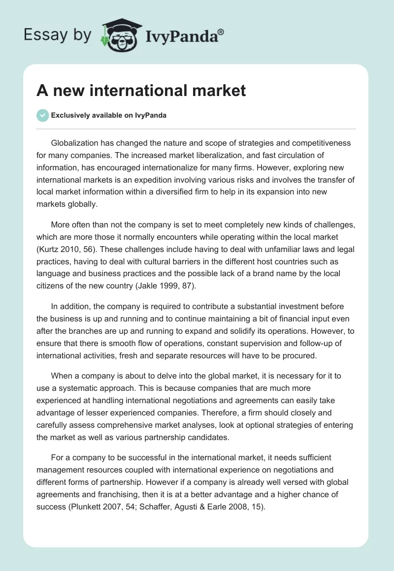 A new international market. Page 1