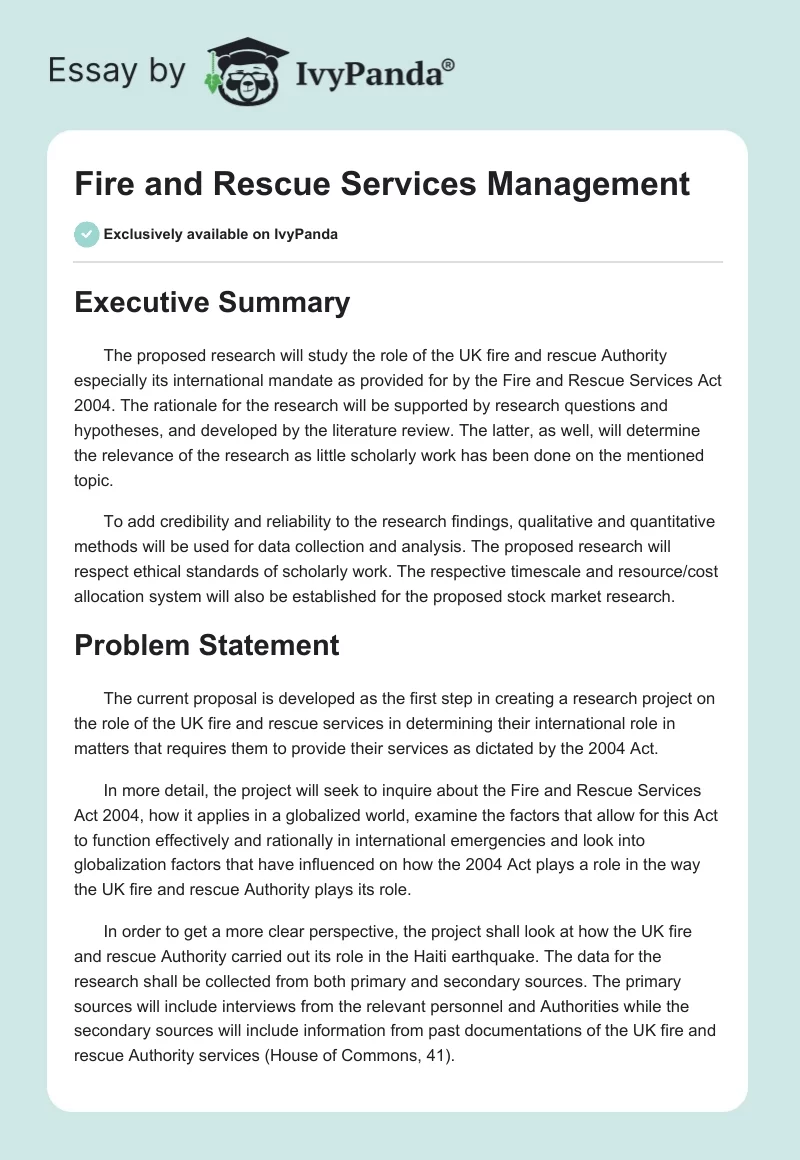 Fire and Rescue Services Management. Page 1