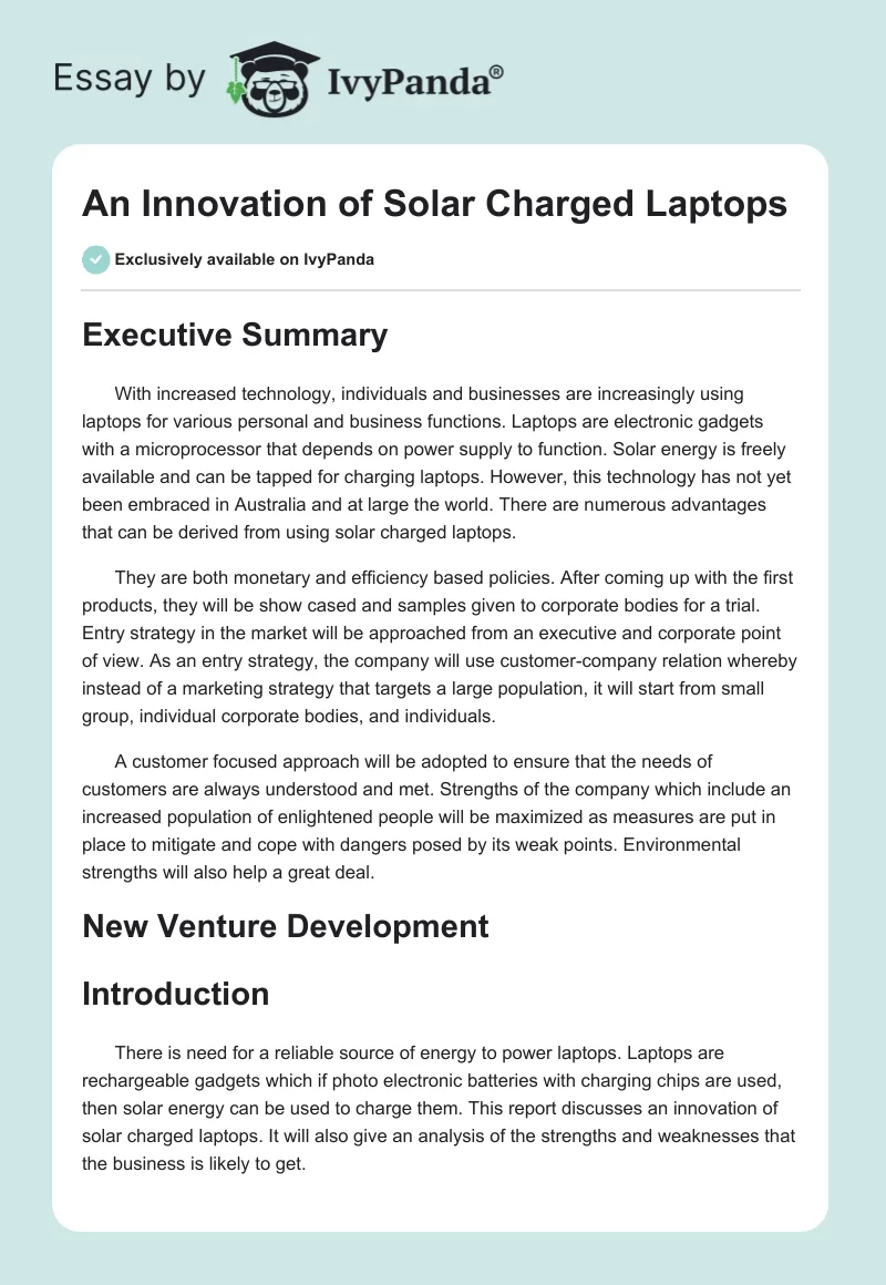 An Innovation of Solar Charged Laptops. Page 1