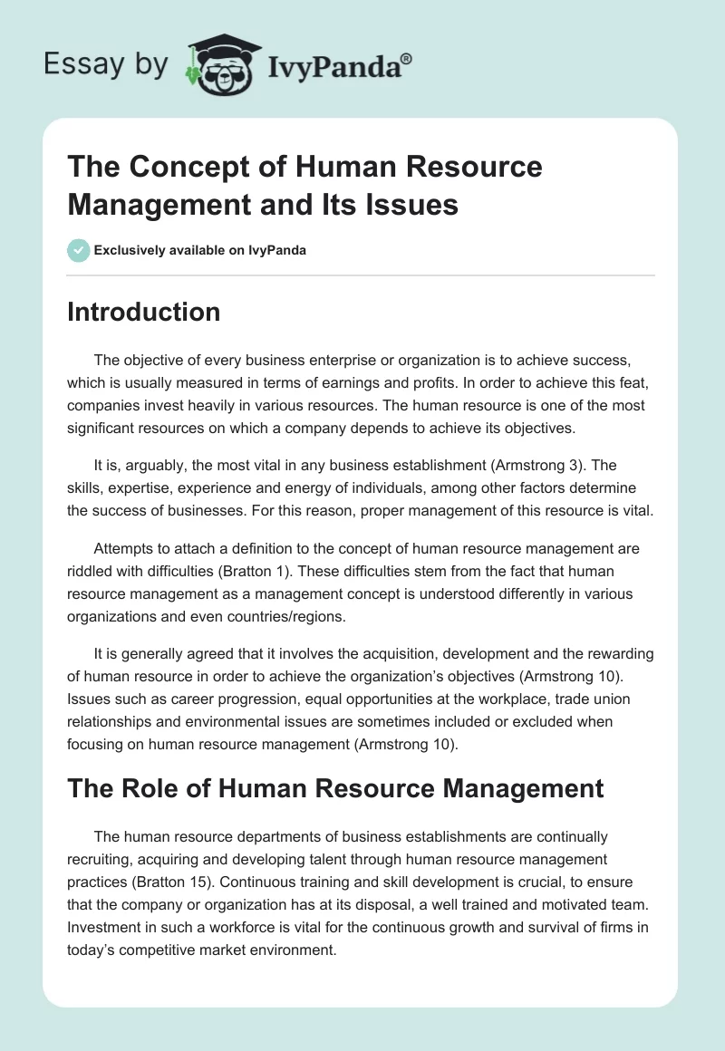 The Concept of Human Resource Management and Its Issues. Page 1