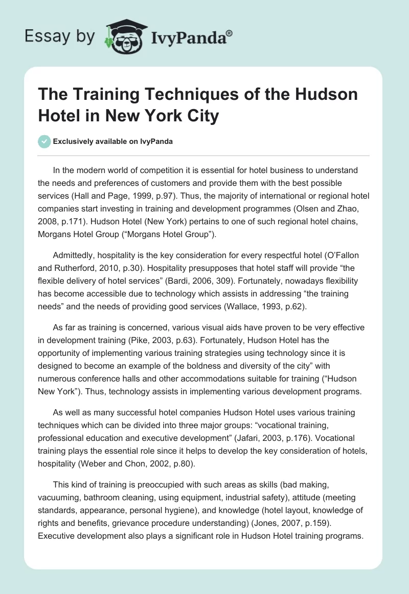 The Training Techniques of the Hudson Hotel in New York City. Page 1