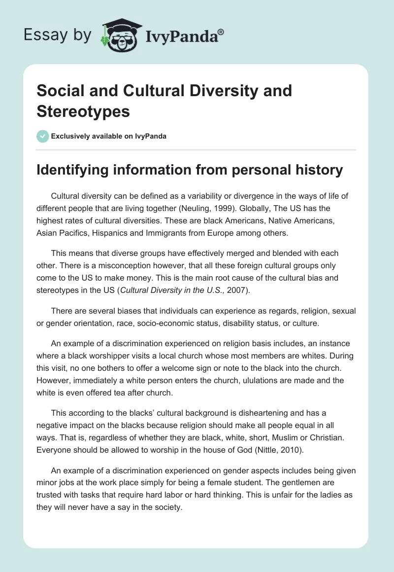 Social and Cultural Diversity and Stereotypes. Page 1