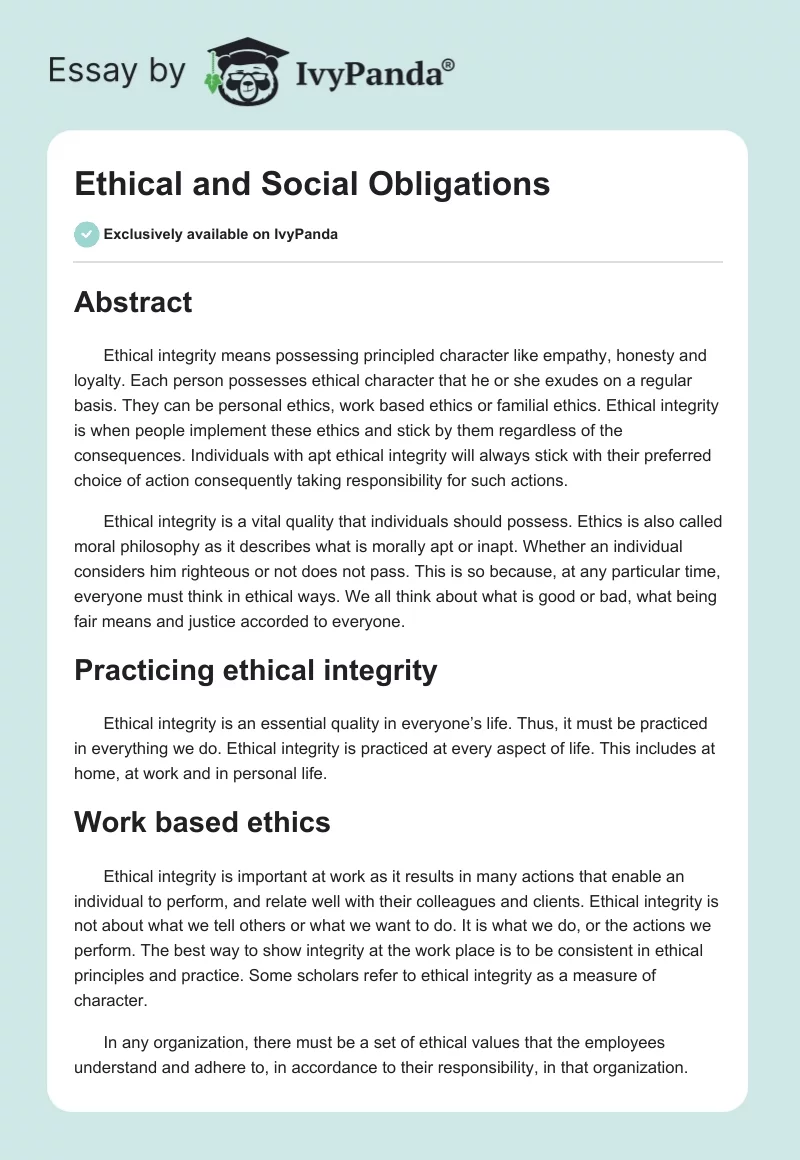Ethical and Social Obligations. Page 1