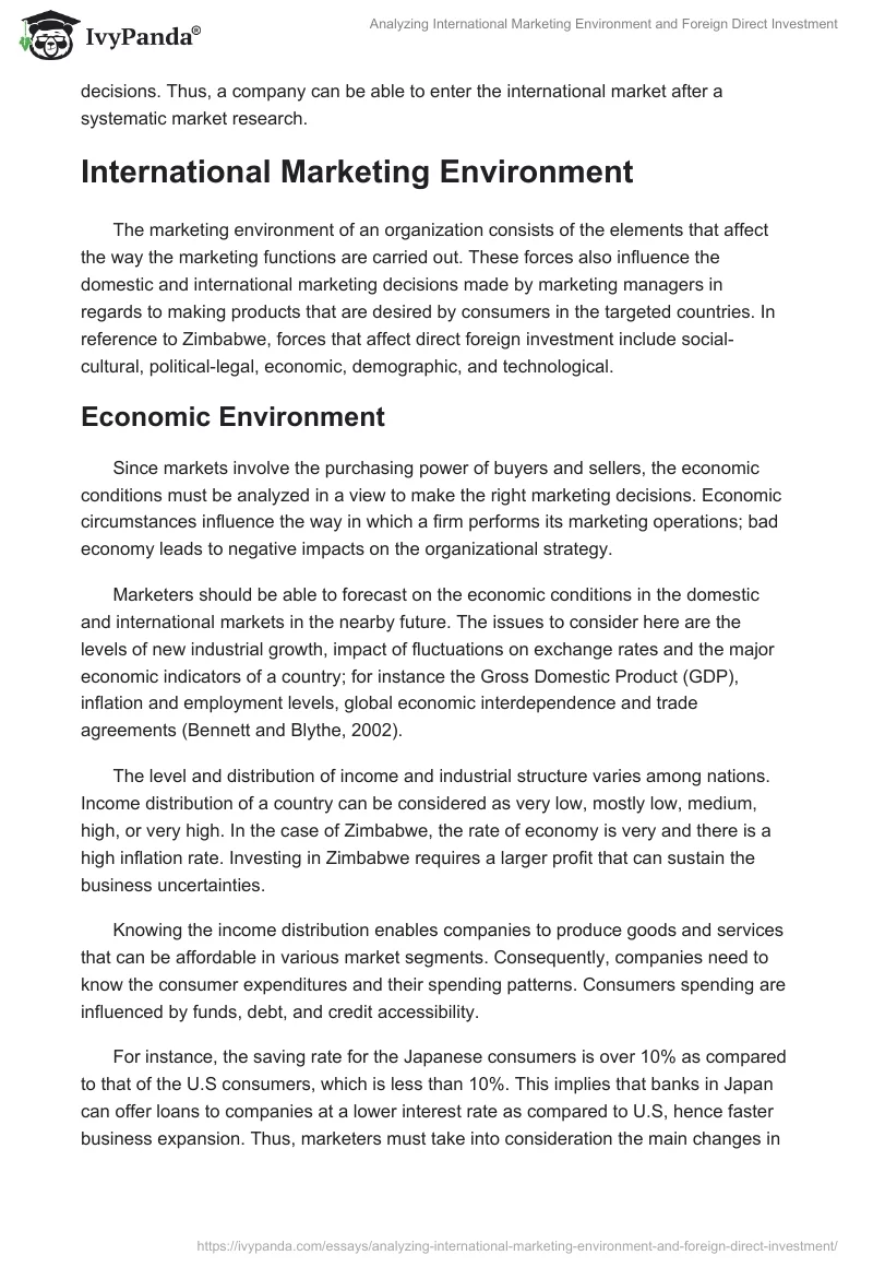 Analyzing International Marketing Environment and Foreign Direct Investment. Page 3