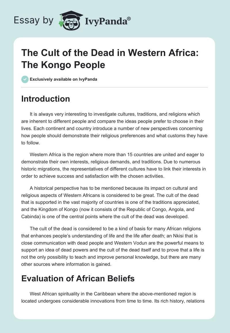 The Cult of the Dead in Western Africa: The Kongo People. Page 1