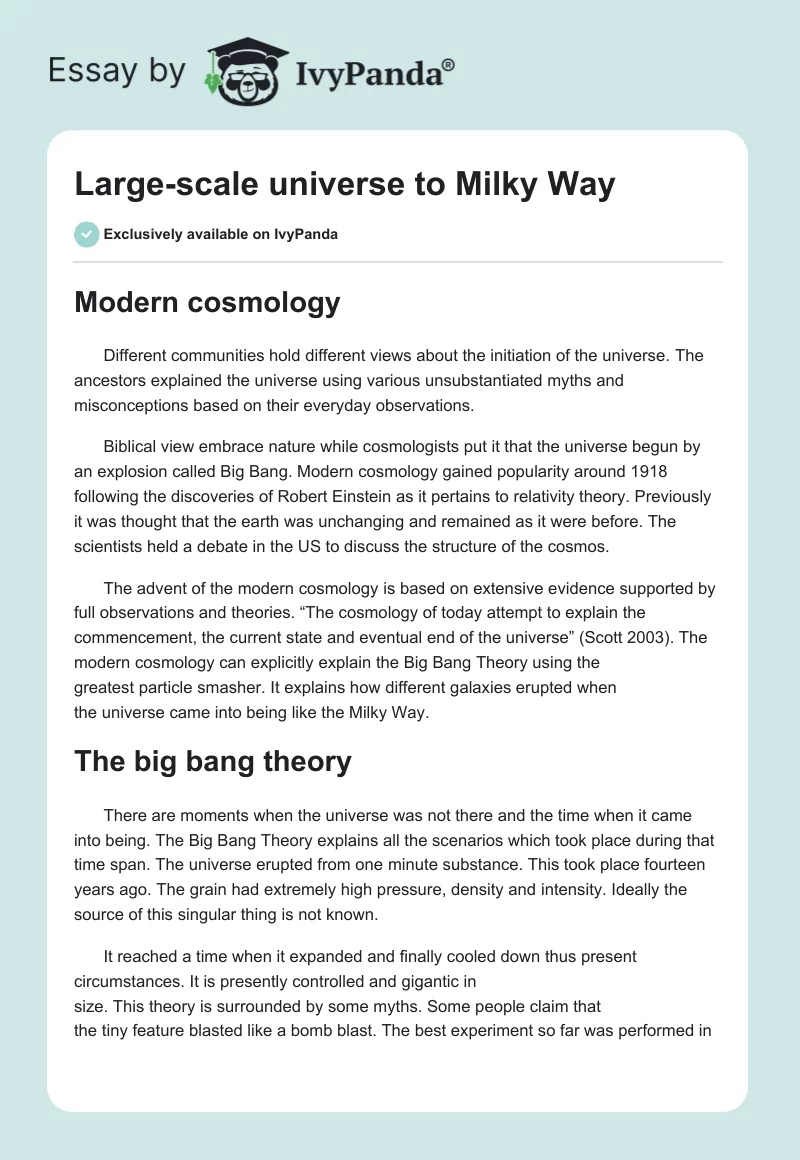 Large-scale universe to Milky Way. Page 1