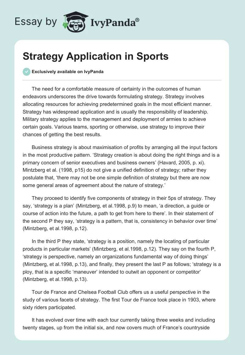 Strategy Application in Sports. Page 1