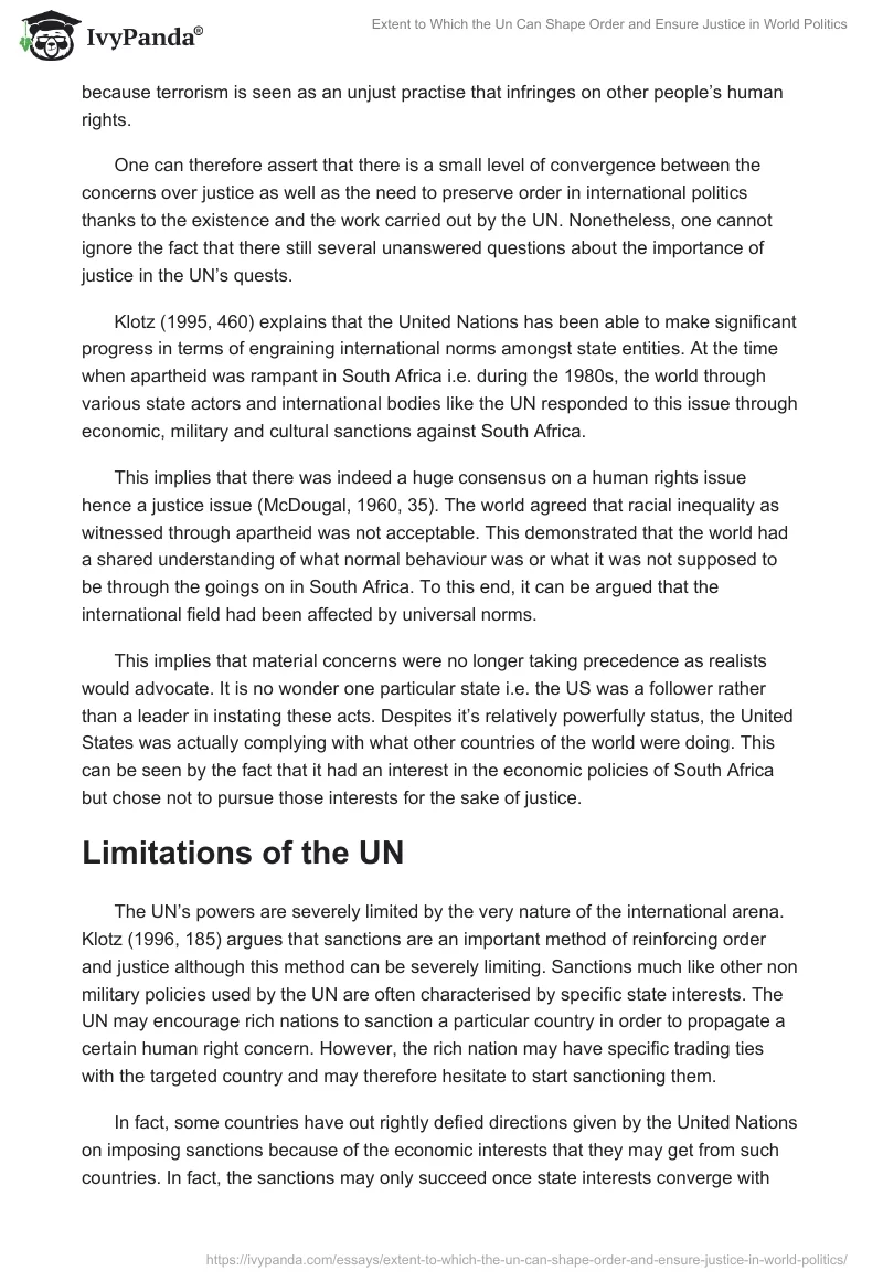 Extent to Which the UN Can Shape Order and Ensure Justice in World Politics. Page 4
