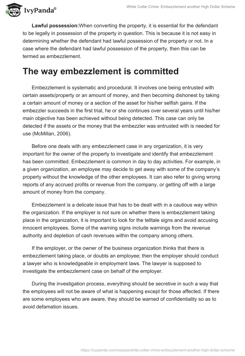 White Collar Crime: Embezzlement Another High Dollar Scheme. Page 3