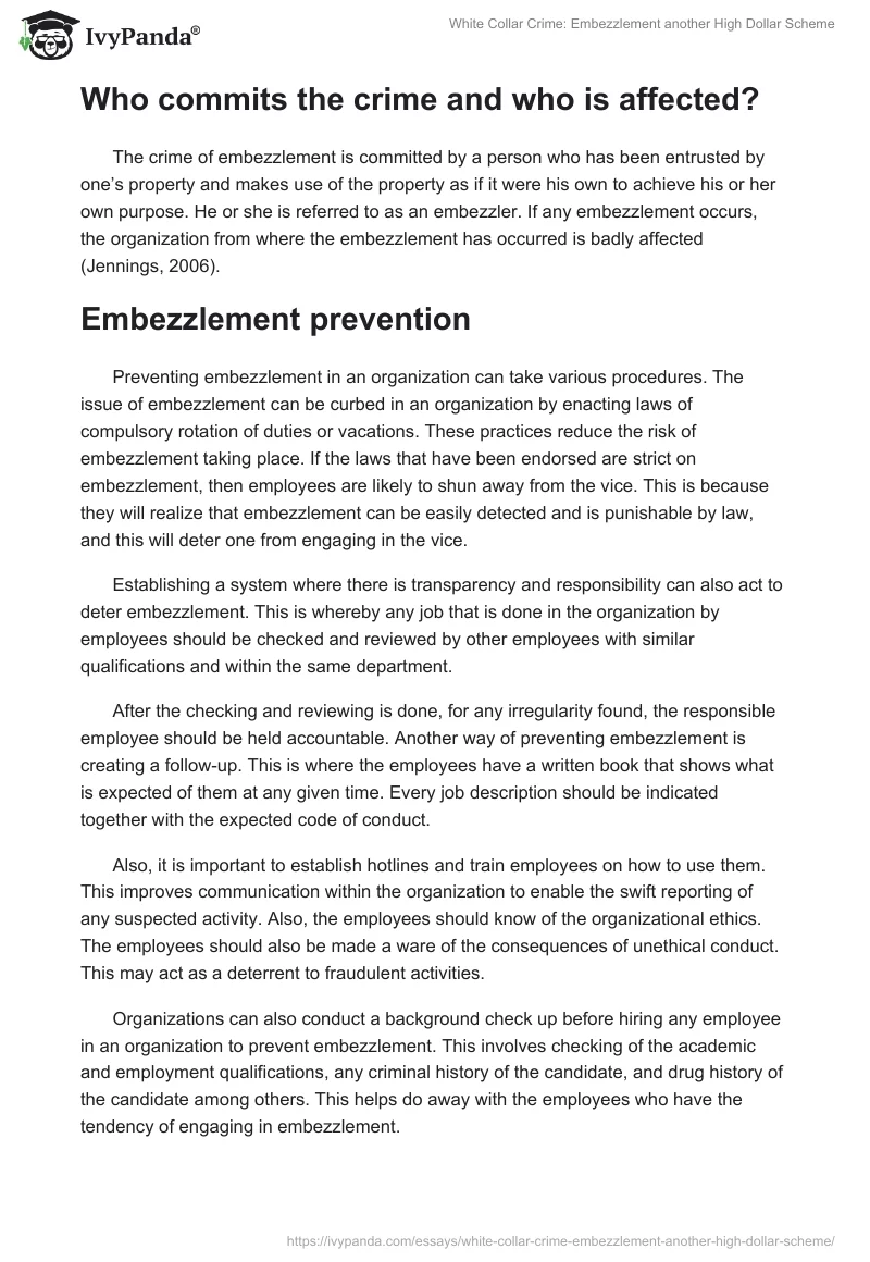 White Collar Crime: Embezzlement Another High Dollar Scheme. Page 4