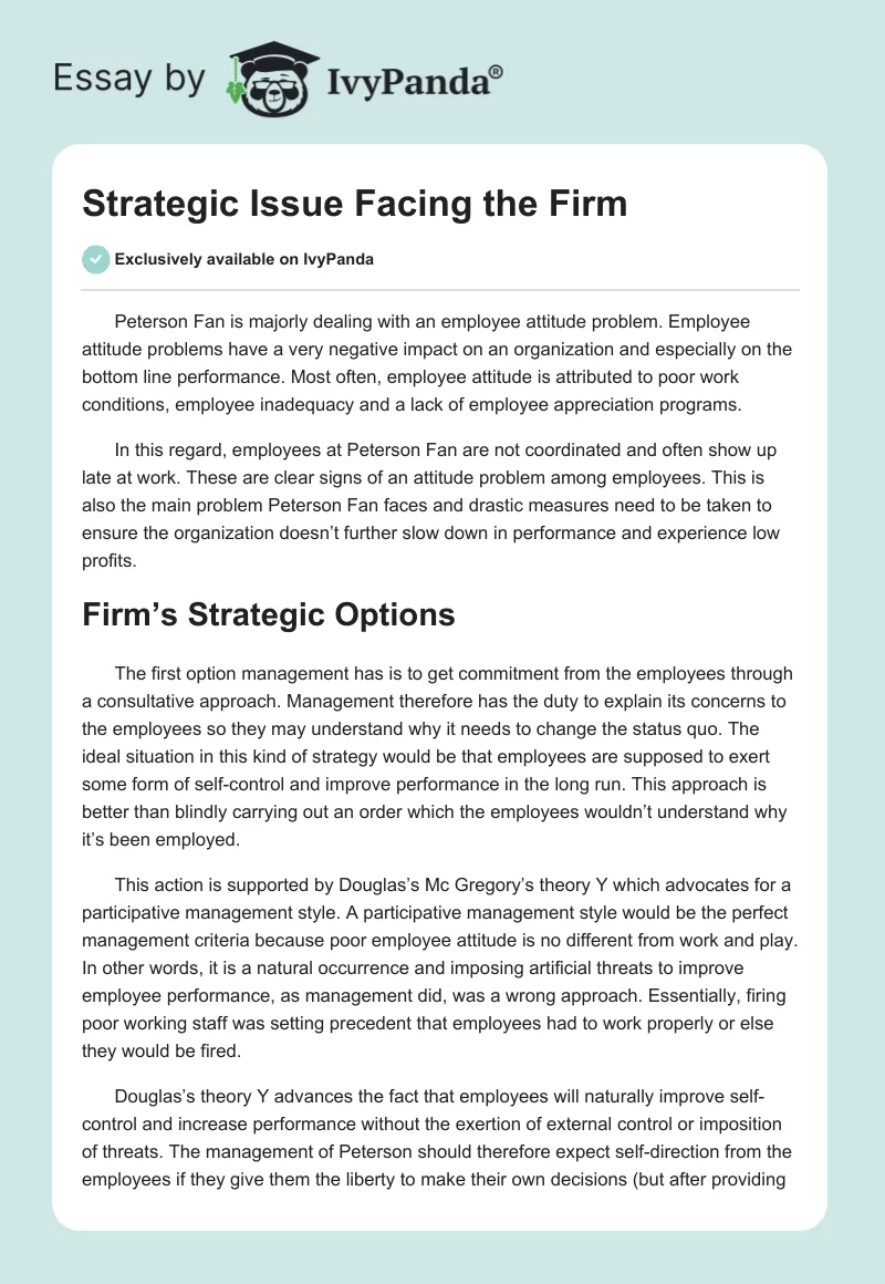 Strategic Issue Facing the Firm. Page 1