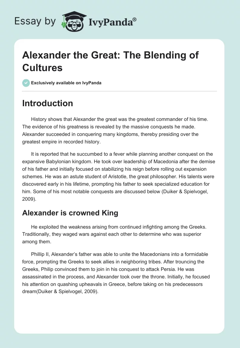 Alexander the Great: The Blending of Cultures. Page 1