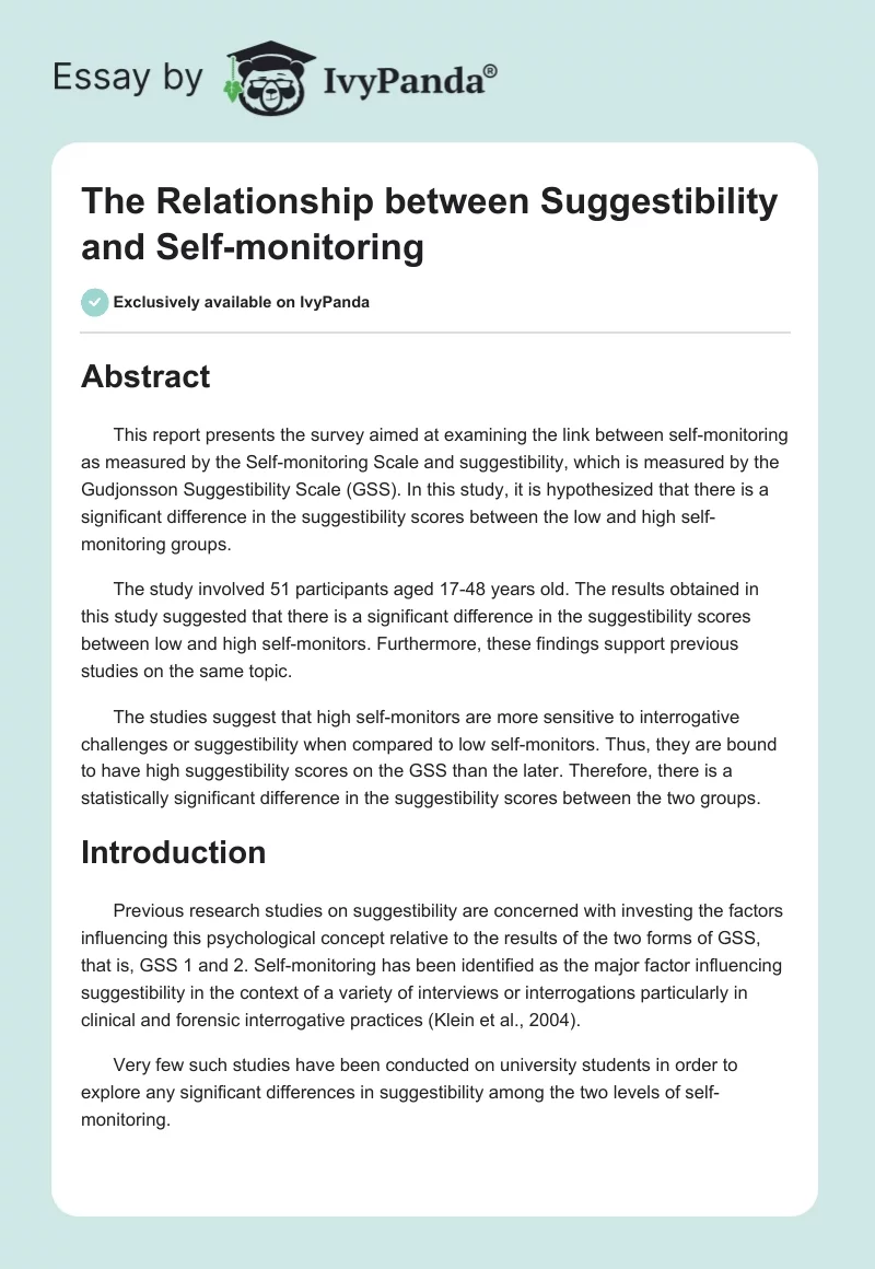 The Relationship between Suggestibility and Self-monitoring. Page 1