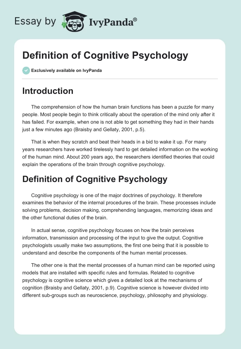 Definition of Cognitive Psychology. Page 1