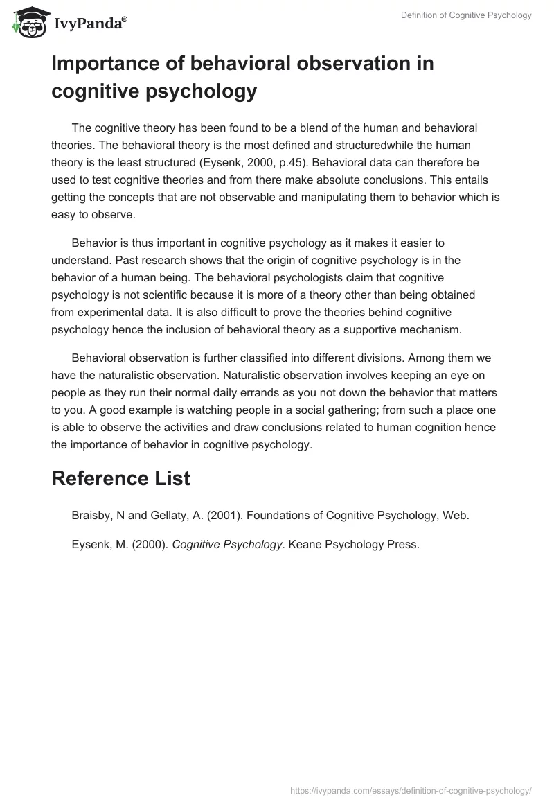 Definition of Cognitive Psychology. Page 3