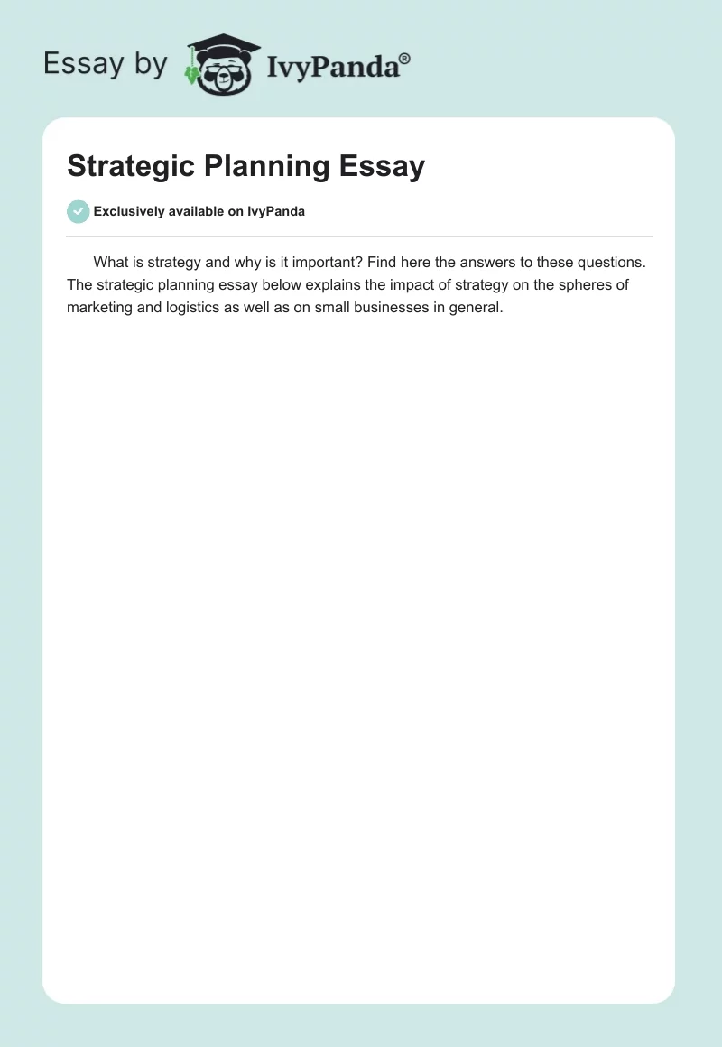 Strategic Planning Essay. Page 1