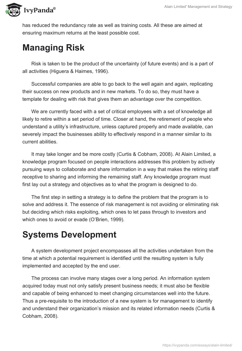 Alain Limited' Management and Strategy. Page 3