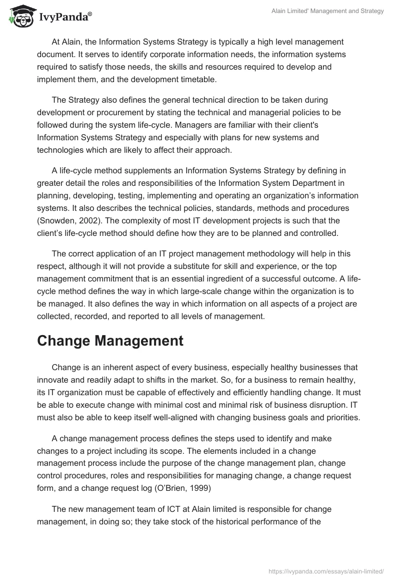 Alain Limited' Management and Strategy. Page 4
