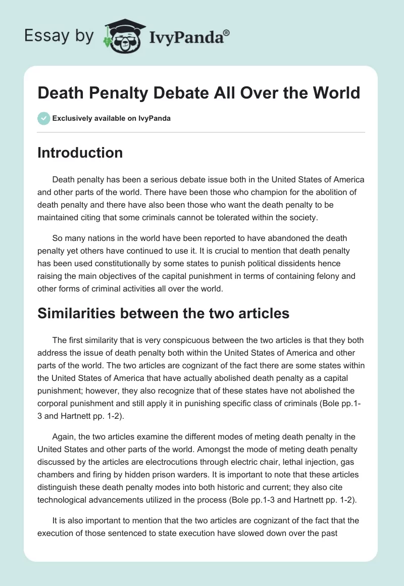 Death Penalty Debate All Over the World. Page 1