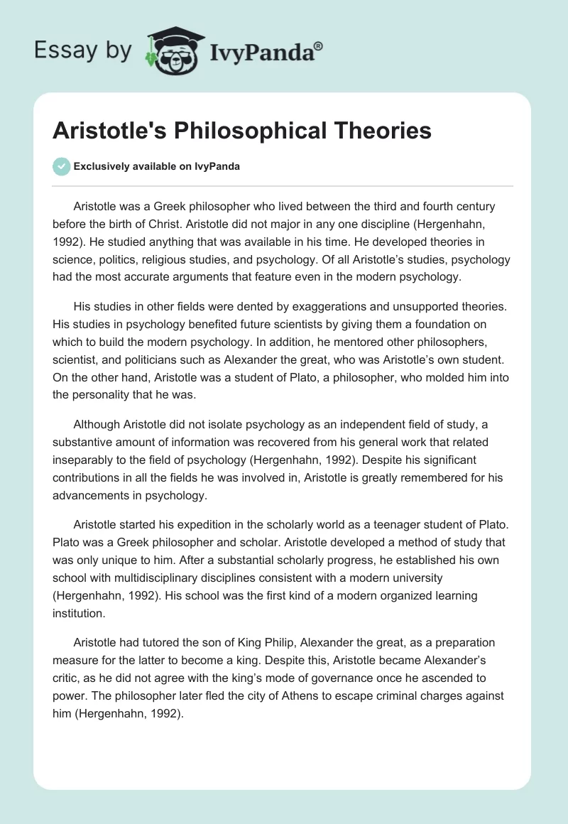 Aristotle's Philosophical Theories. Page 1