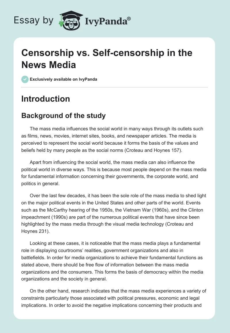 Censorship vs. Self-censorship in the News Media. Page 1