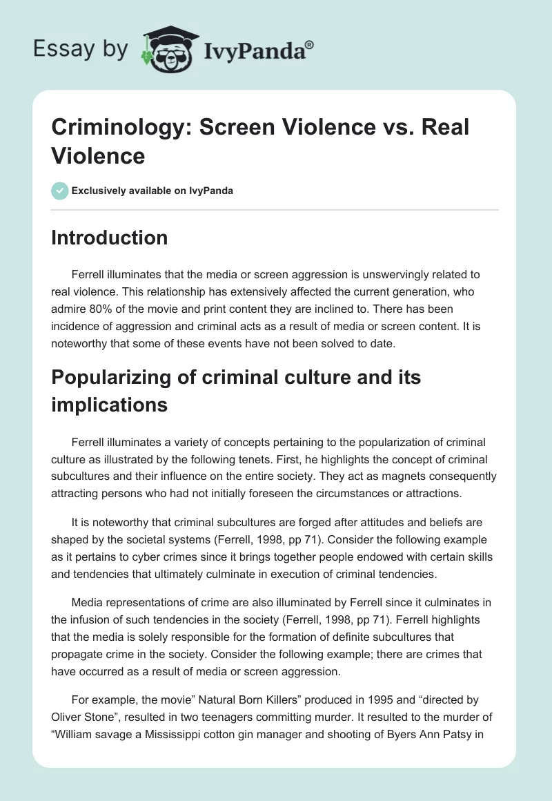 Criminology: Screen Violence vs. Real Violence. Page 1