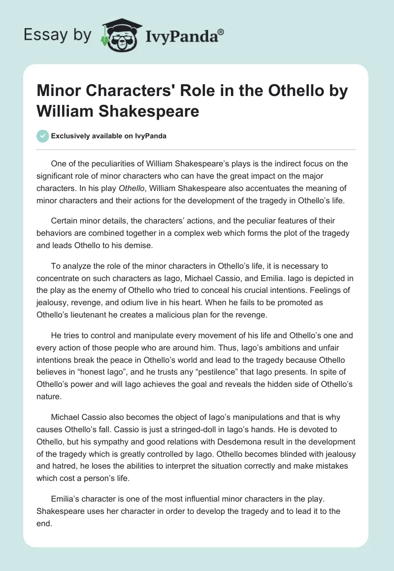 Minor Characters' Role in the "Othello" by William Shakespeare. Page 1