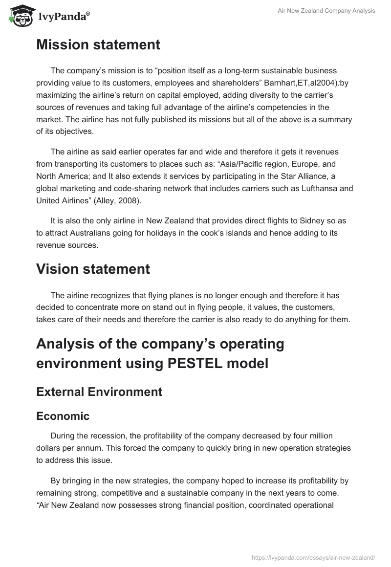 Air New Zealand Company Analysis. Page 2