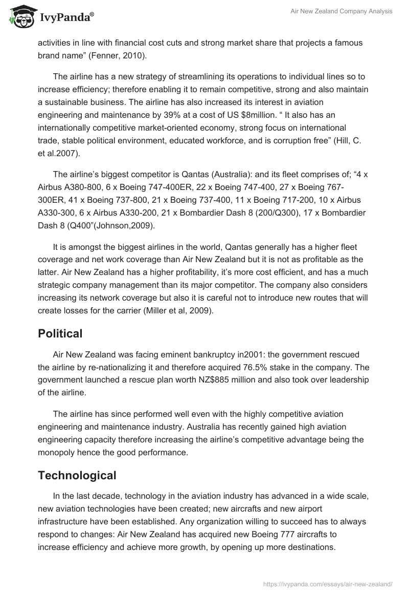Air New Zealand Company Analysis. Page 3