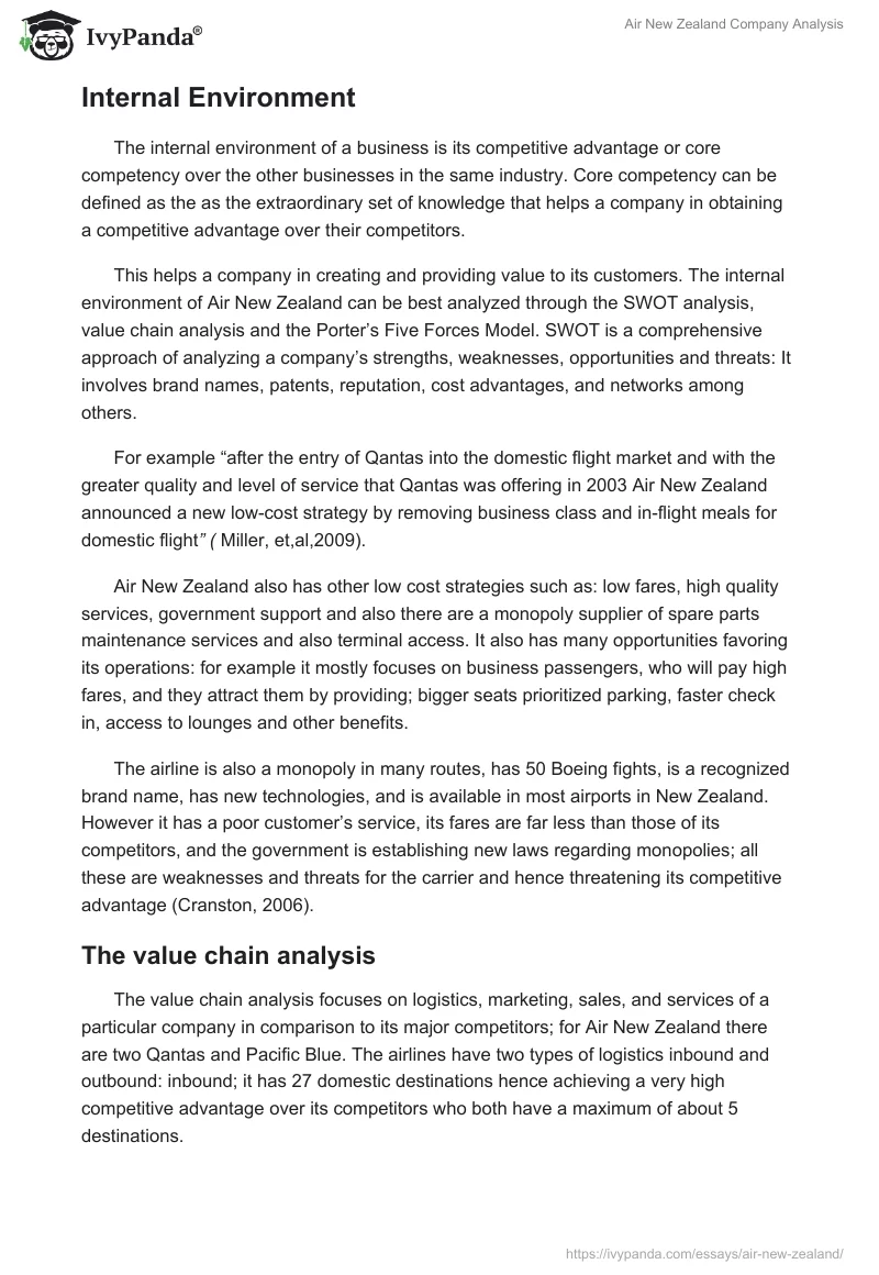 Air New Zealand Company Analysis. Page 5