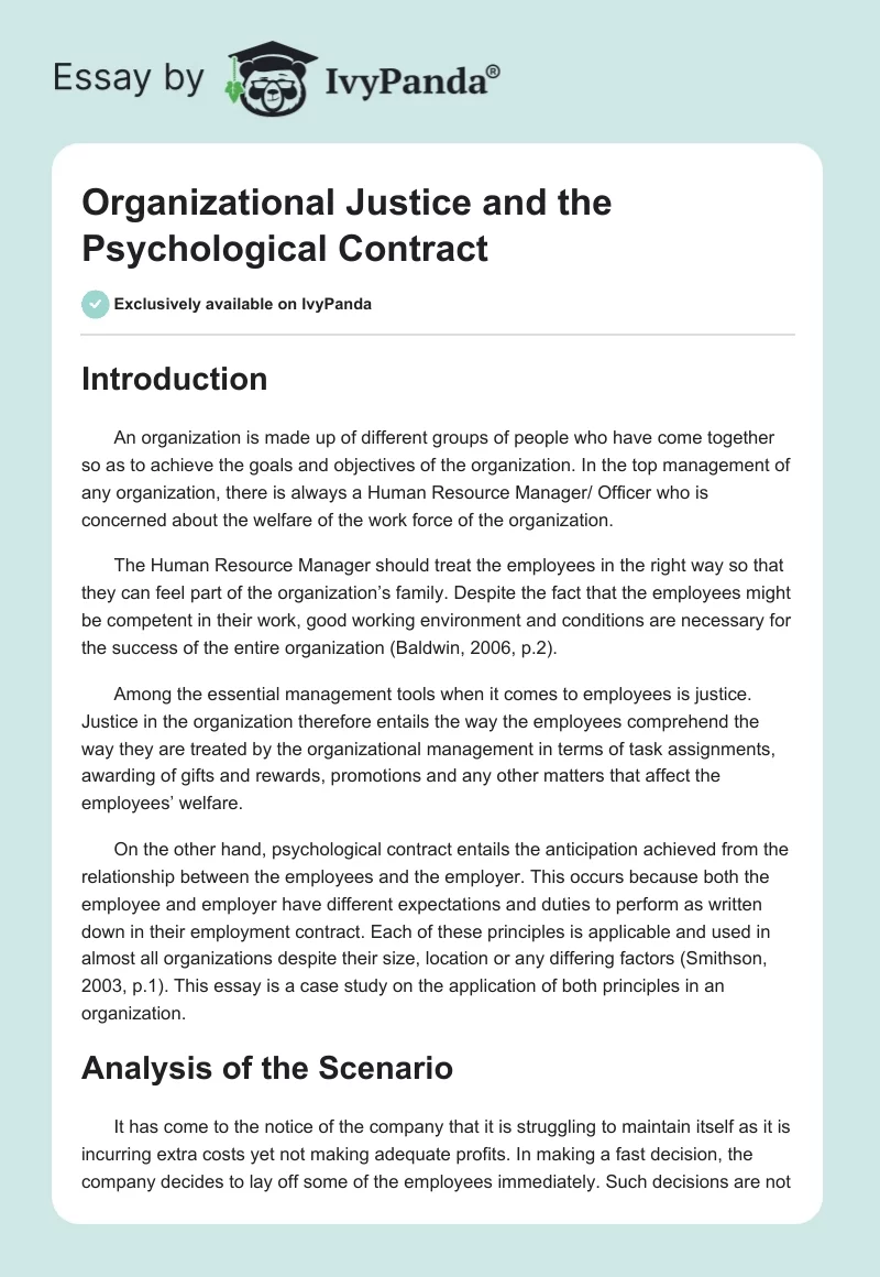 Organizational Justice and the Psychological Contract. Page 1
