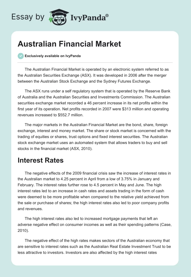 Australian Financial Market. Page 1