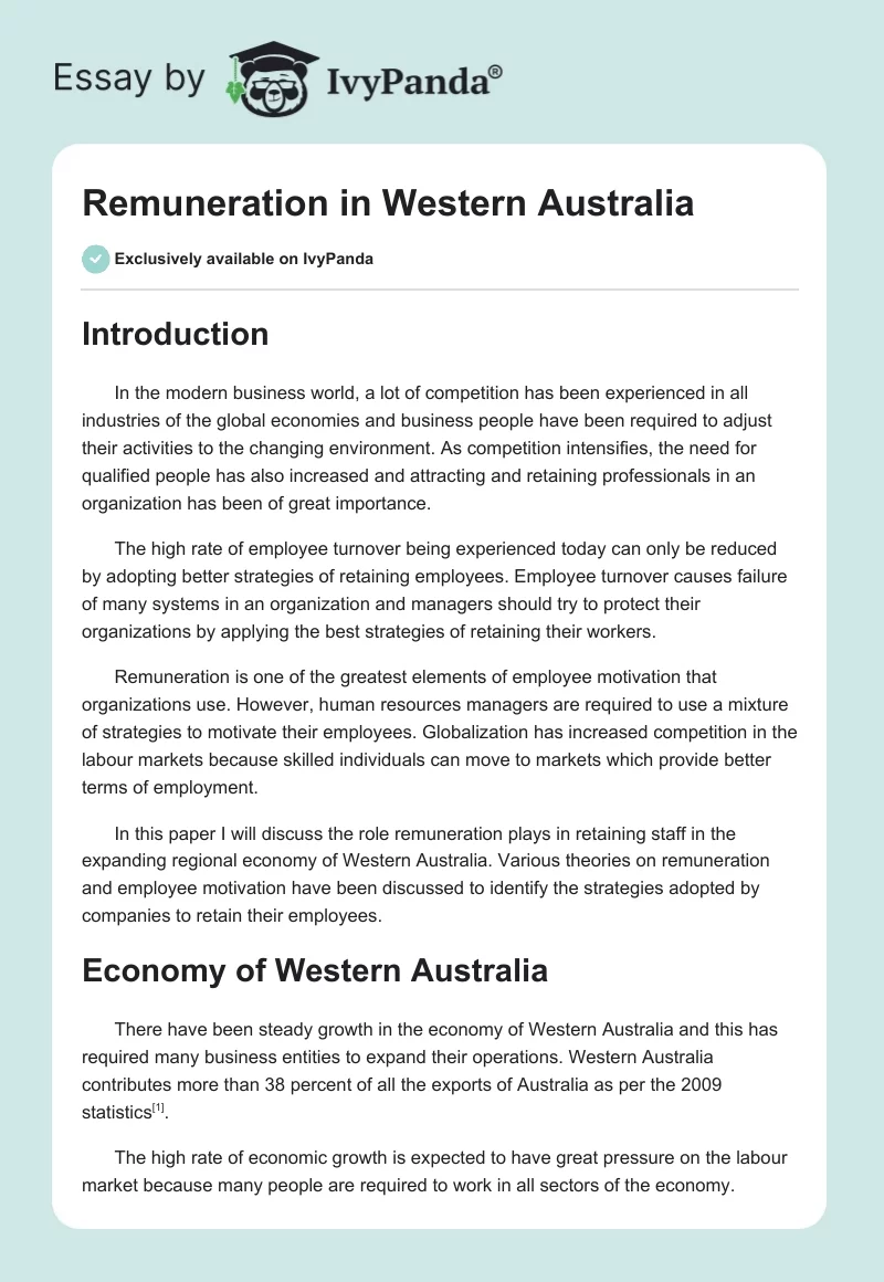 Remuneration in Western Australia. Page 1