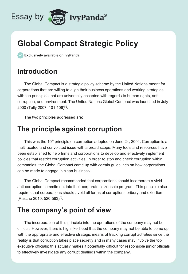 Global Compact Strategic Policy. Page 1