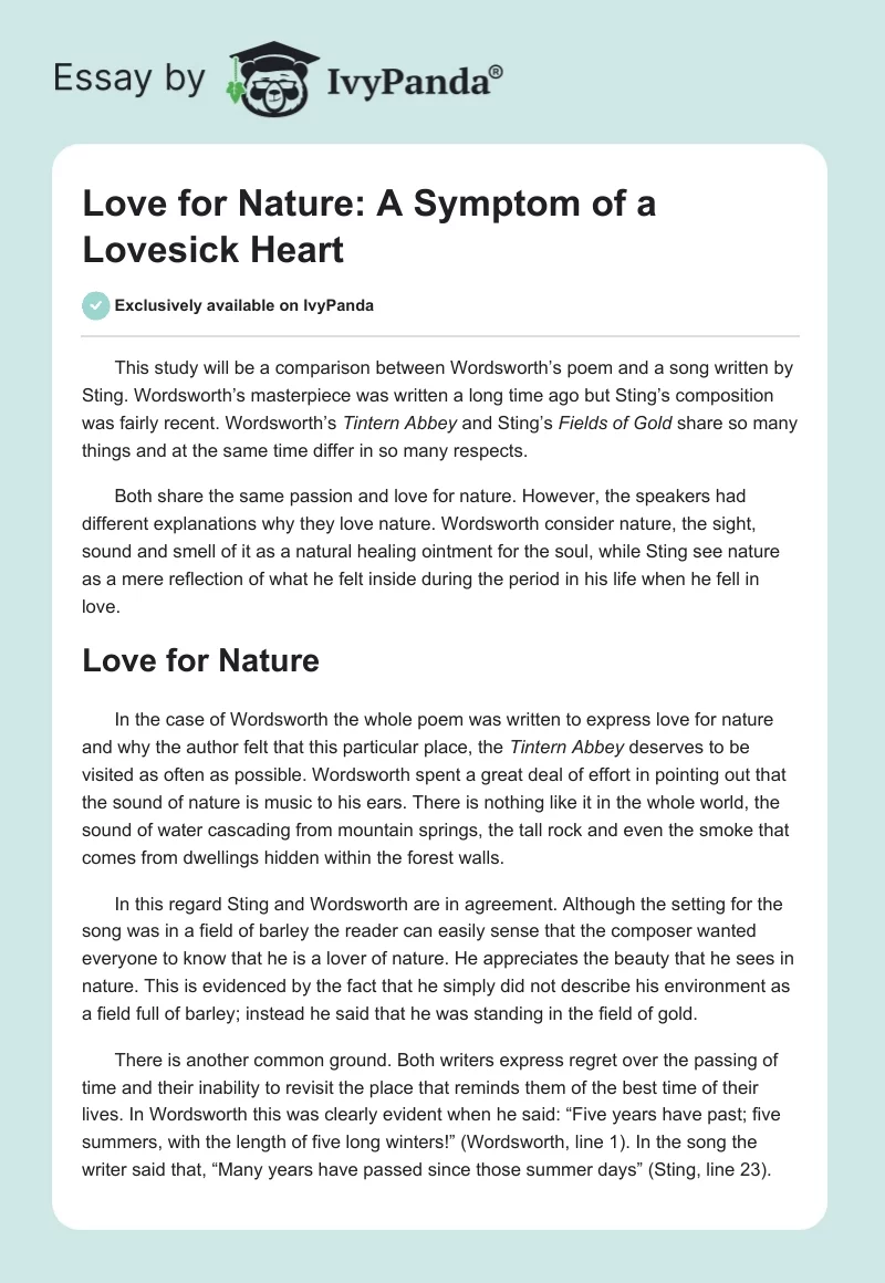 Love for Nature: A Symptom of a Lovesick Heart. Page 1