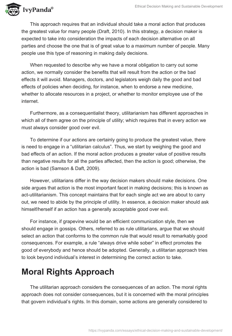 Ethical Decision Making and Sustainable Development. Page 2