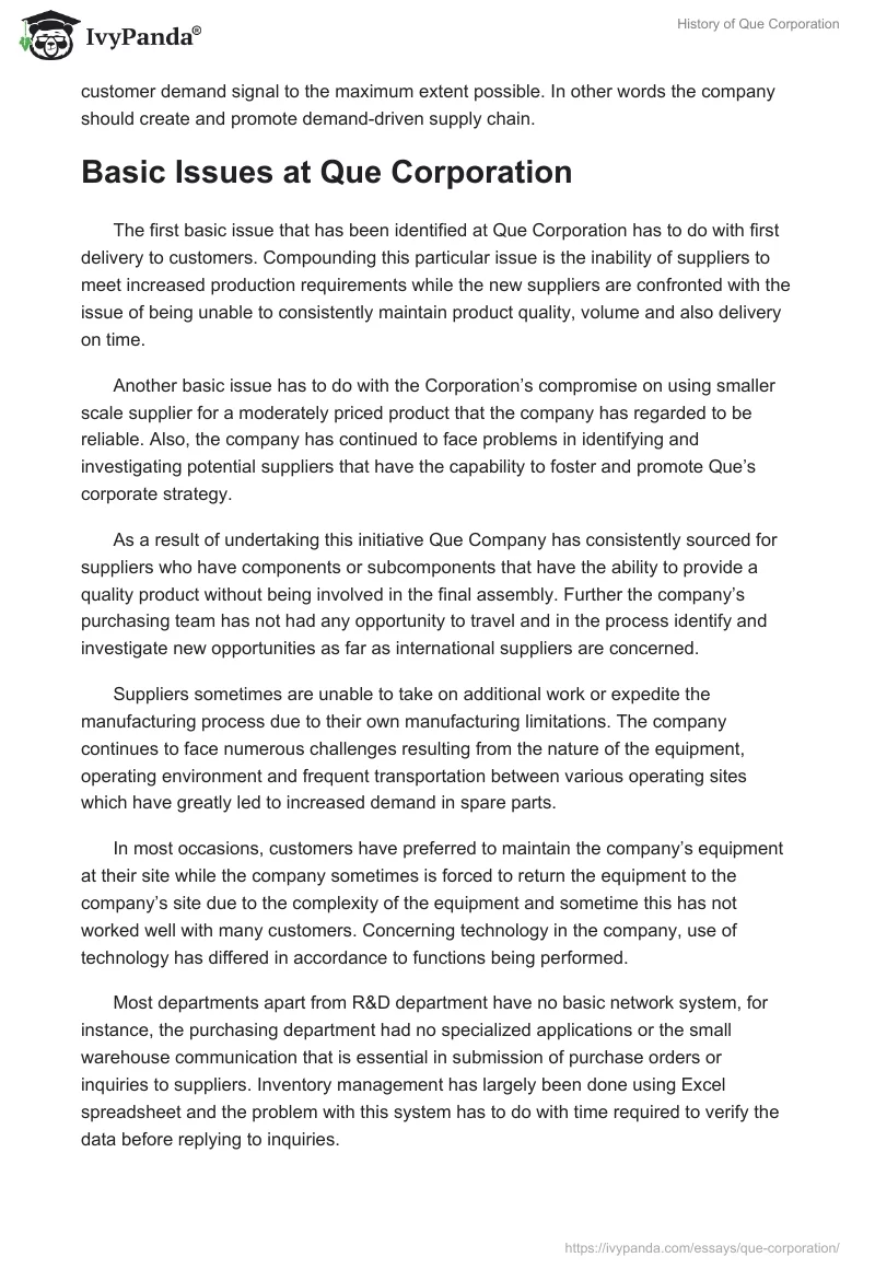 History of Que Corporation. Page 3