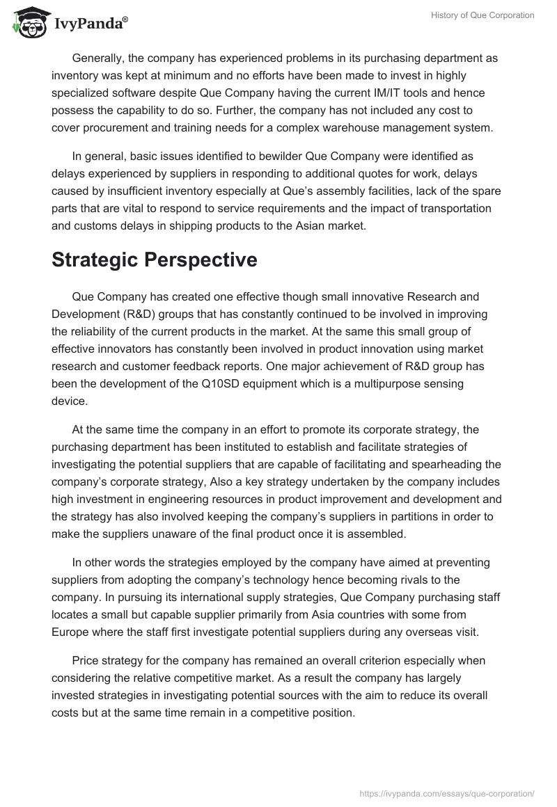 History of Que Corporation. Page 4