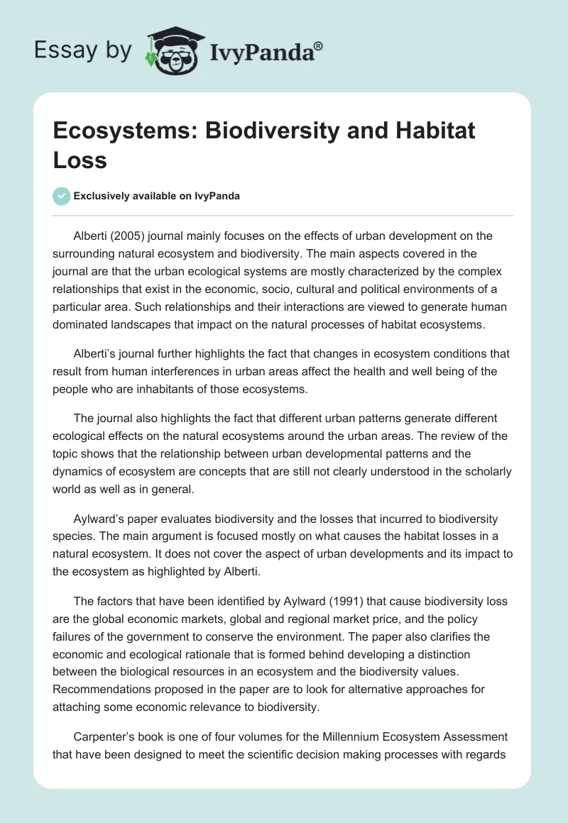 Ecosystems: Biodiversity and Habitat Loss. Page 1