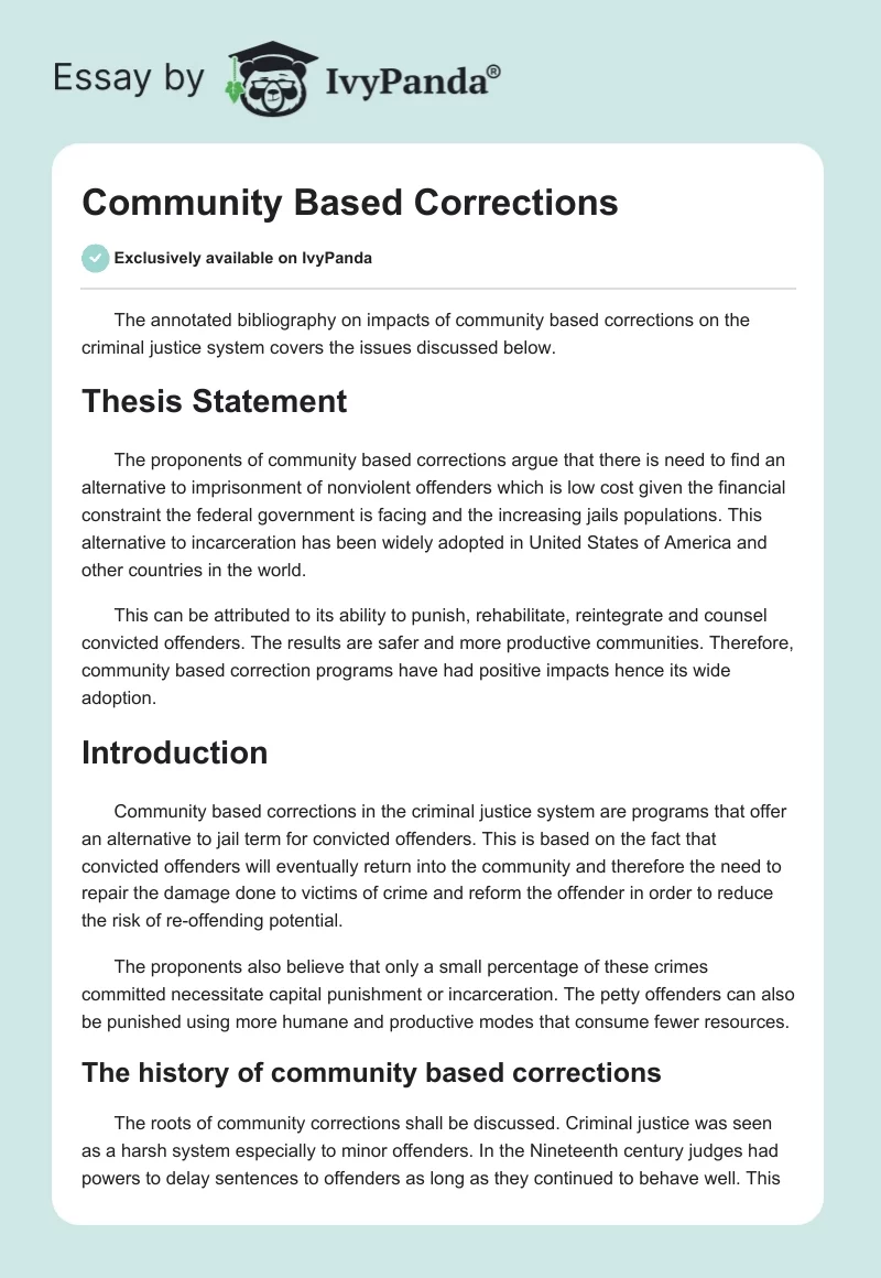 Community Based Corrections. Page 1