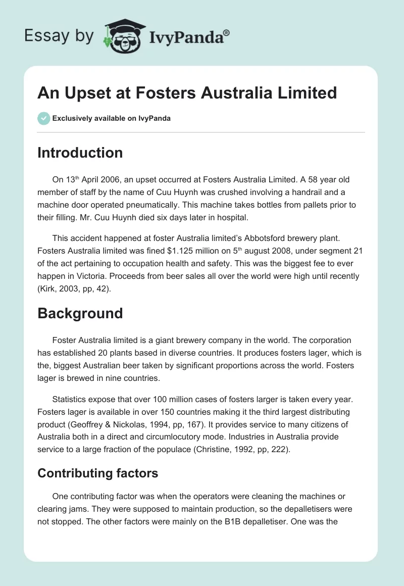 An Upset at Fosters Australia Limited. Page 1