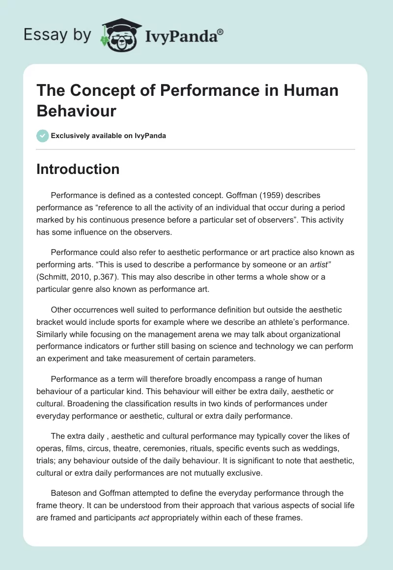 The Concept of Performance in Human Behaviour. Page 1