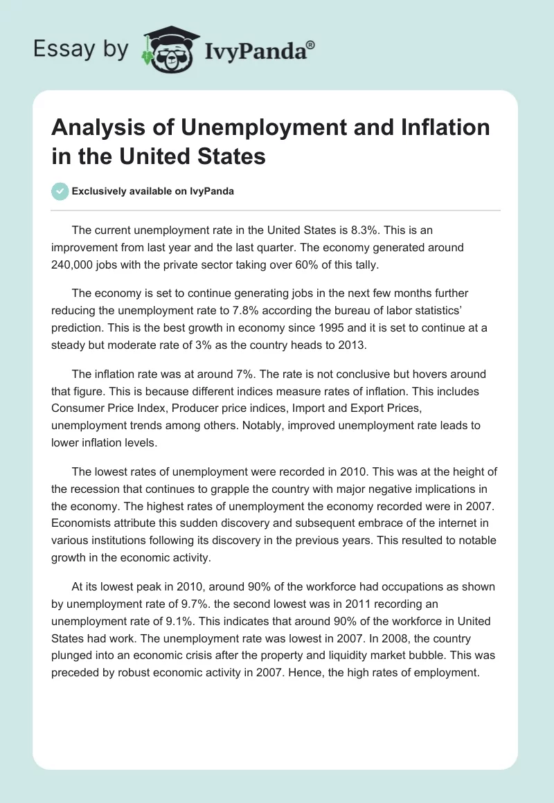 Analysis of Unemployment and Inflation in the United States. Page 1