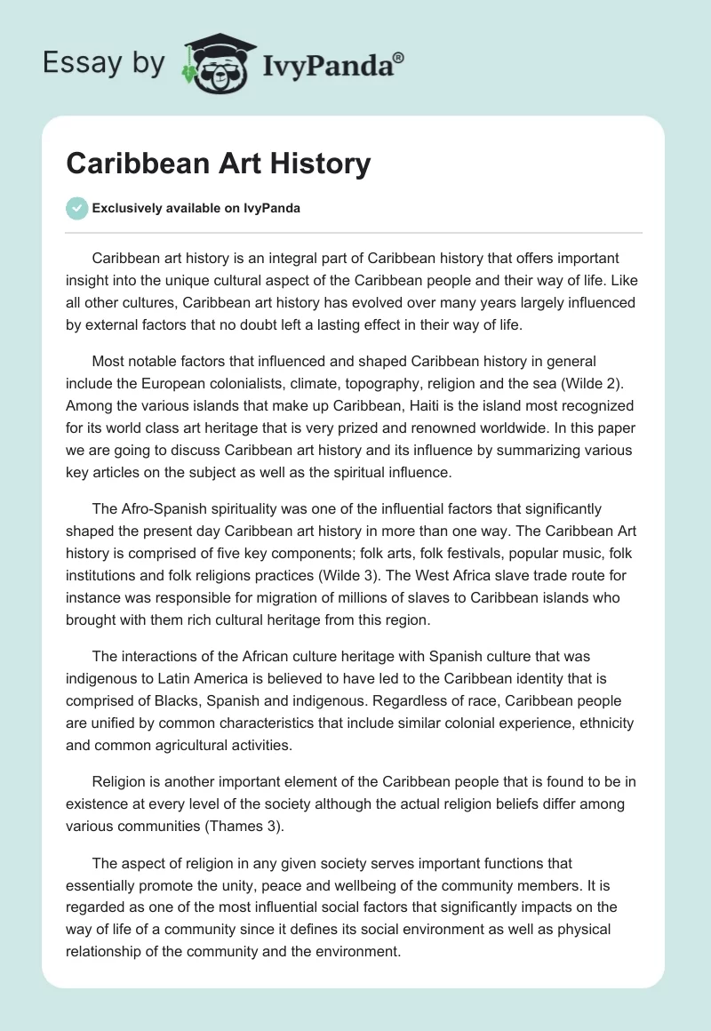 Caribbean Art History. Page 1