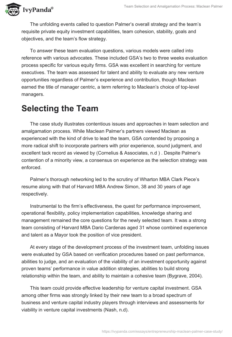 Team Selection and Amalgamation Process: Maclean Palmer. Page 2