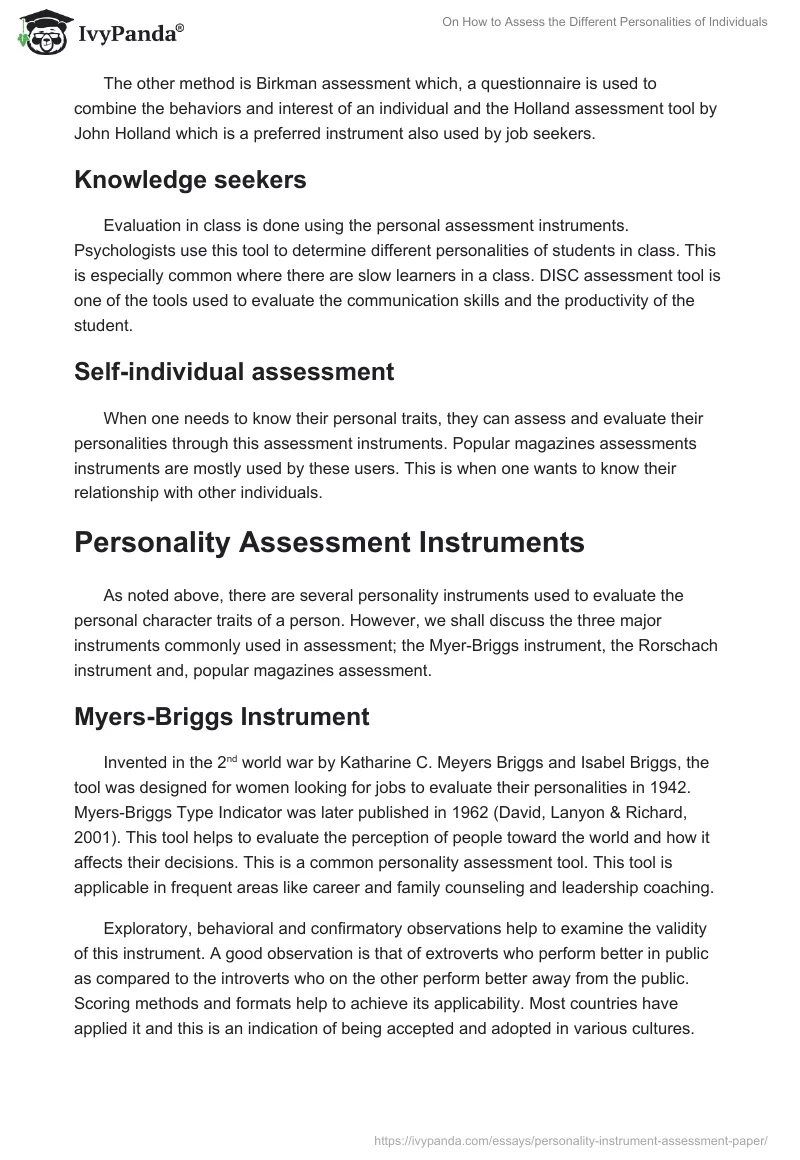 On How to Assess the Different Personalities of Individuals. Page 2