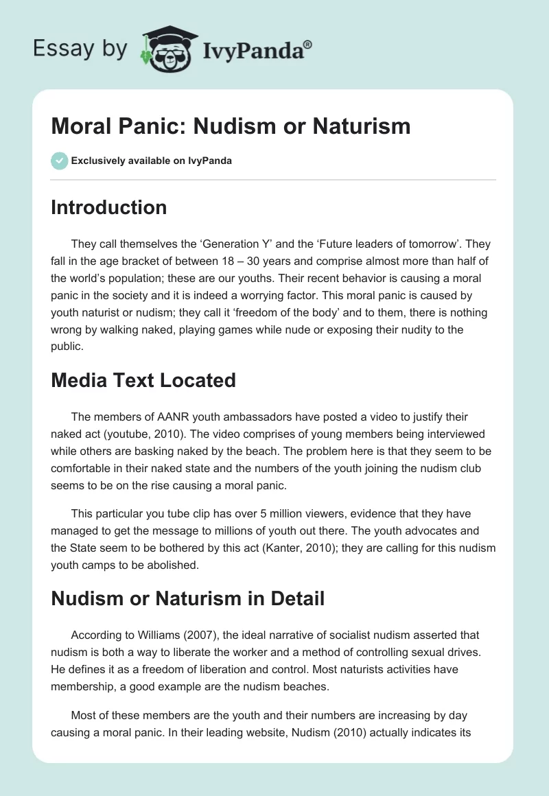 Moral Panic: Nudism or Naturism. Page 1