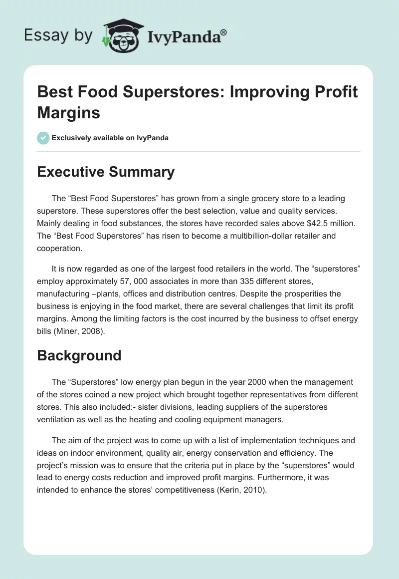 Best Food Superstores: Improving Profit Margins. Page 1